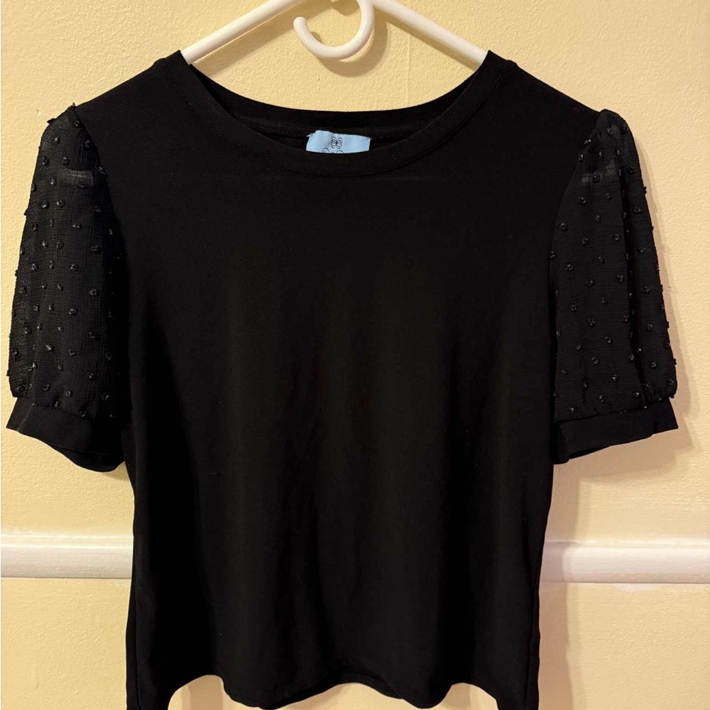 CeCe Black Blouse with Textured Sleeves